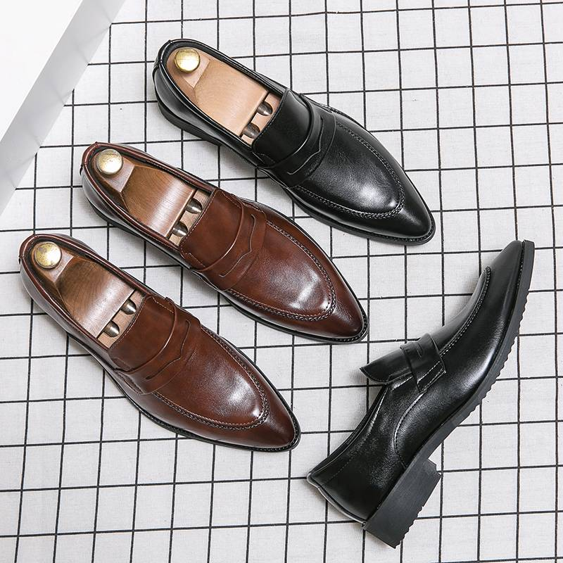 Nya Herrmode Brittiska Svarta Affärs Casual Loafers För Vardagsbruk Kontors Läderskor En Fotpedal Lata Bruna Bankettklänning Bröllop Herr_voghion.com