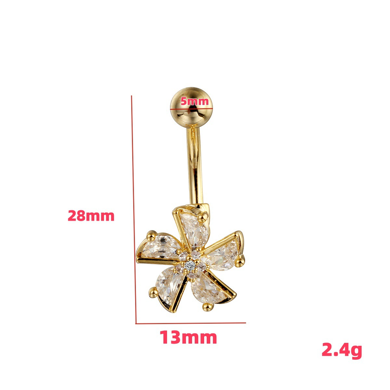 Piercing per ombelico floreale in zirconia cubica - Gioiello per il corpo in acciaio chirurgico 316L, design artigianale (14G/16G, ipoallergenico, confezione regalo inclusa)_voghion.com