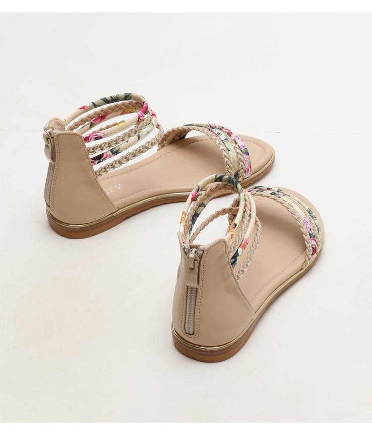 Sandales plates à bout ouvert pour femmes, style féerique, avec bride florale et antidérapantes_voghion.com
