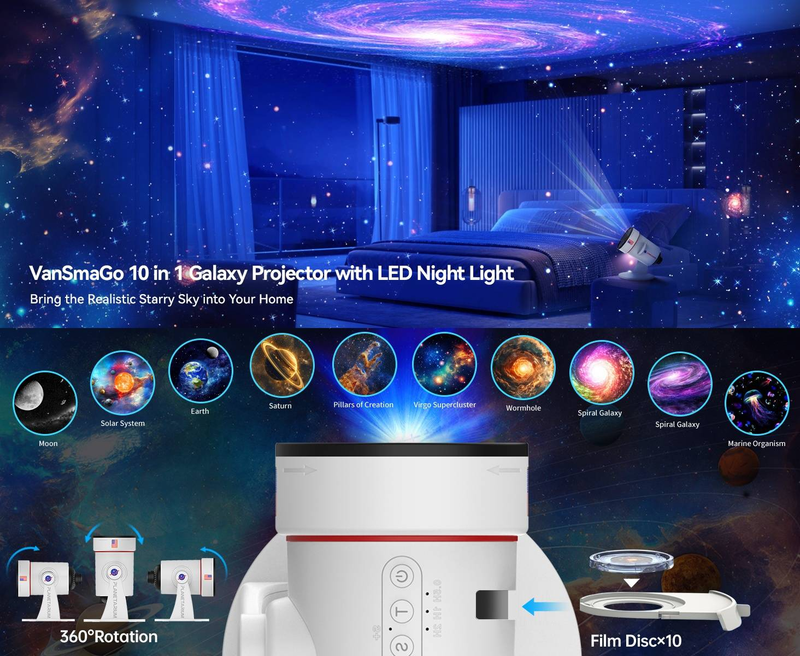 8th Galaxy Projector: HD Galaxy Planetarium For Bedroom, Wider Projection, 7-Color Night Light, 360° Rotating Nebula, Timer - Ideal For Kids Gifts_voghion.com