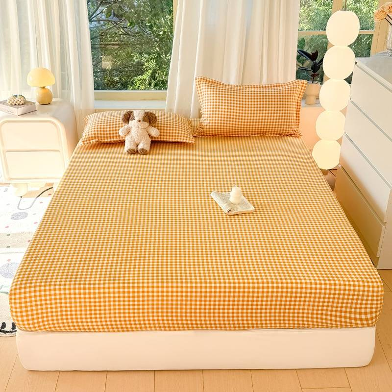 Set di lenzuola con angoli in morbido cotone lavato - Copriletto ipoallergenico con design antiscivolo, tinta unita minimalista per coprimaterasso_voghion.com