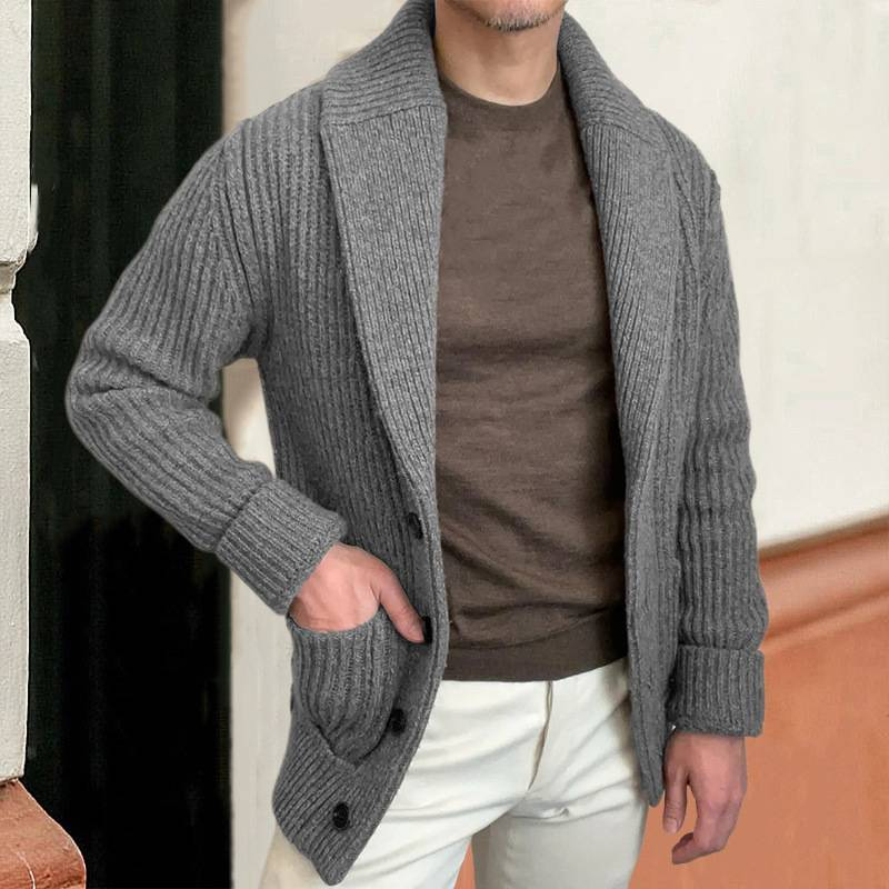 Vintage gebreide herencardigan met reverskraag, lange mouwen casual jas, oversized pasvorm, retro mode voor de winter_voghion.com