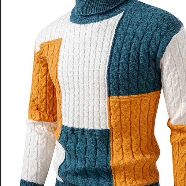Pull col montant à blocs de couleurs pour homme – Pull en tricot surdimensionné, lavable en machine et extensible, tendance pour l'hiver_voghion.com