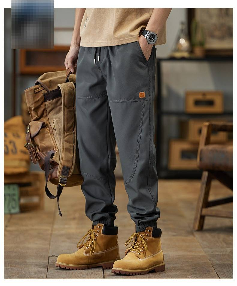 Lässige Cargohose für Herren – Locker sitzende Arbeitshose für den Alltag, mehrere Taschen, leichtes Polyester, Schwarz/Khaki/Dunkelgrau_voghion.com