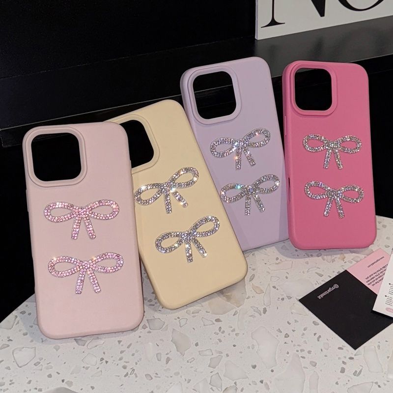 Three-dimensional Glittering Diamond Bow-shaped Macaroon IPhone 16 Promax Phone Case 15 Apple 14 Matte Finish_voghion.com