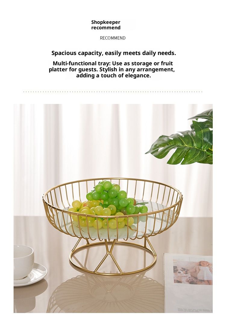 Elegant Metal Fruit Bowl – High-Foot Round Serving Tray For Fruits, Snacks & Home Decor (Gold/Black, Small & Large Sizes)_voghion.com
