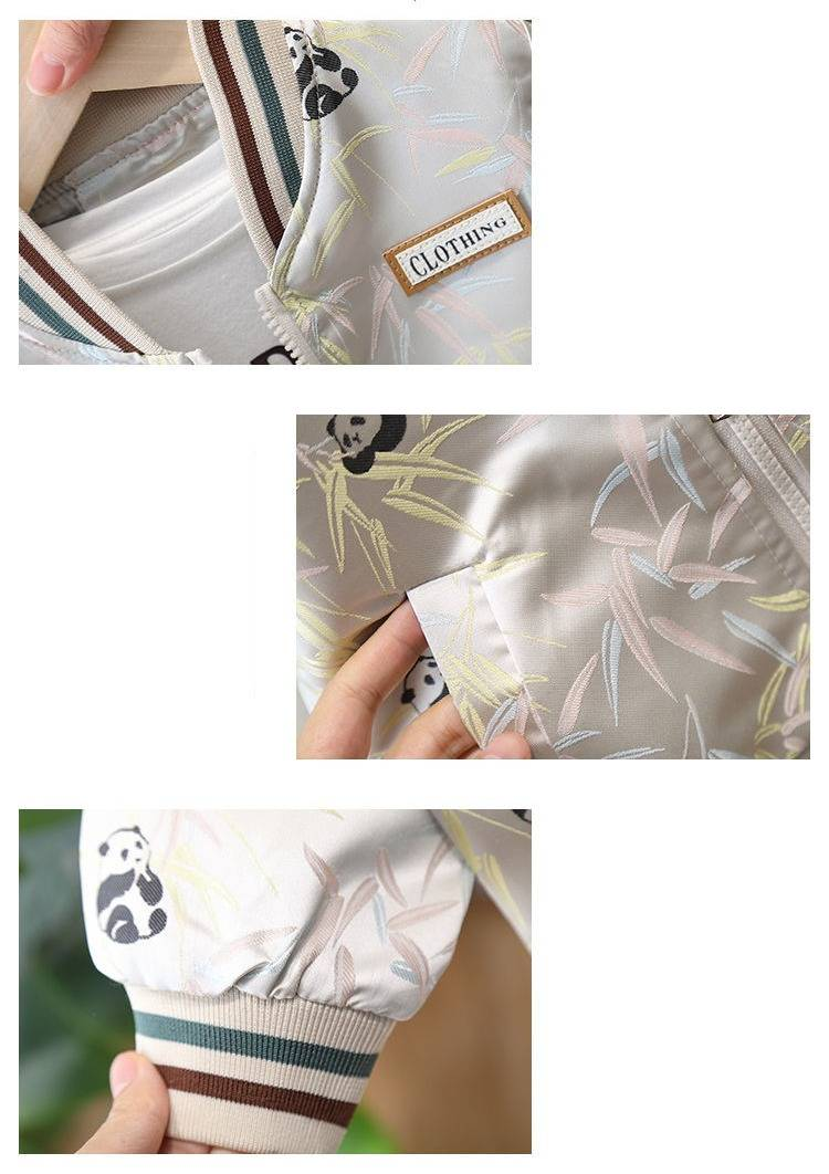 Giacca da baseball per bambini con motivo jacquard panda - Elegante capospalla primaverile per bambini (90-150 cm) Tendenze moda_voghion.com