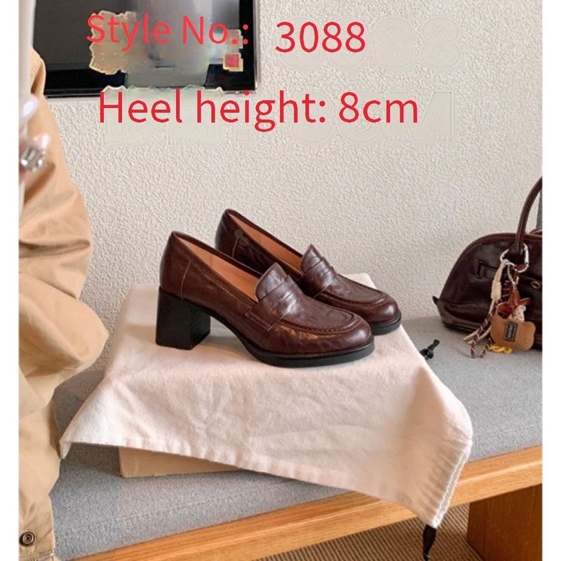 Women's Classic Loafers Slip-On Shoes - Comfortable High Heel (6-8cm) Round Toe With Soft Microfiber Lining - Elegant Black & Brown For Office_voghion.com