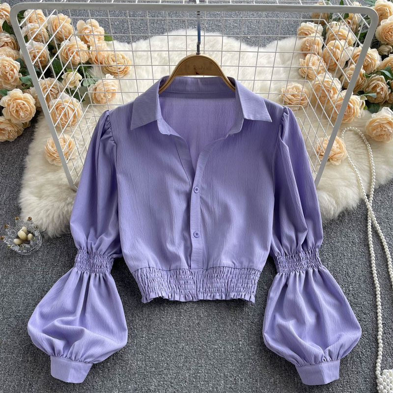 Camicie da donna con maniche a sbuffo, camicie sciancrate, corte, chic, eleganti, belle, eleganti, bianche_voghion.com