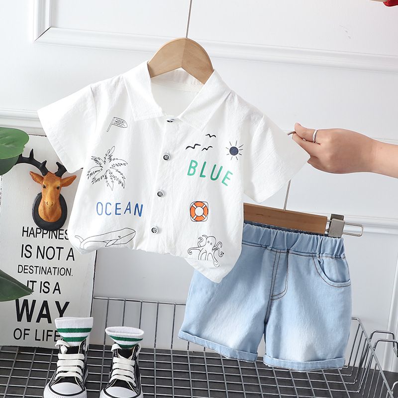 2024 Novas roupas infantis verão bebê 0-5 anos desenho animado manga curta camisa shorts conjunto de duas peças_voghion.com