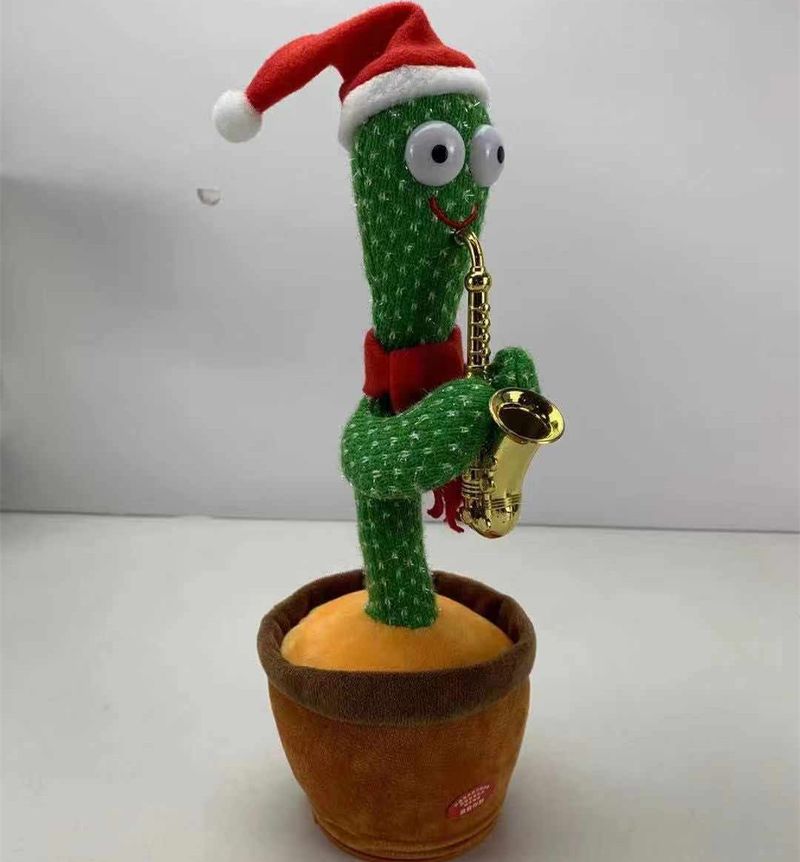 Christmas Dancing Cactus Plush Toy With LED Lights & 8 Songs – Interactive Singing & Wiggling Fun For Kids_voghion.com