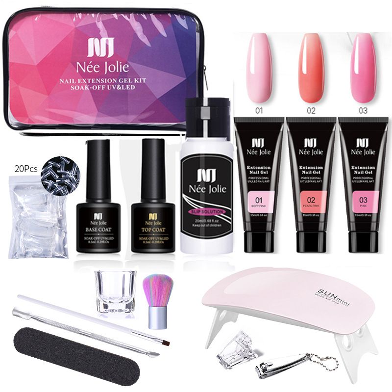 15 ml Verlängerungsgel-Set mit papierlosen Nagelformen, LED-Lampe und Pinseln – komplettes Maniküre-Set für DIY-Nagelverlängerungen_voghion.com