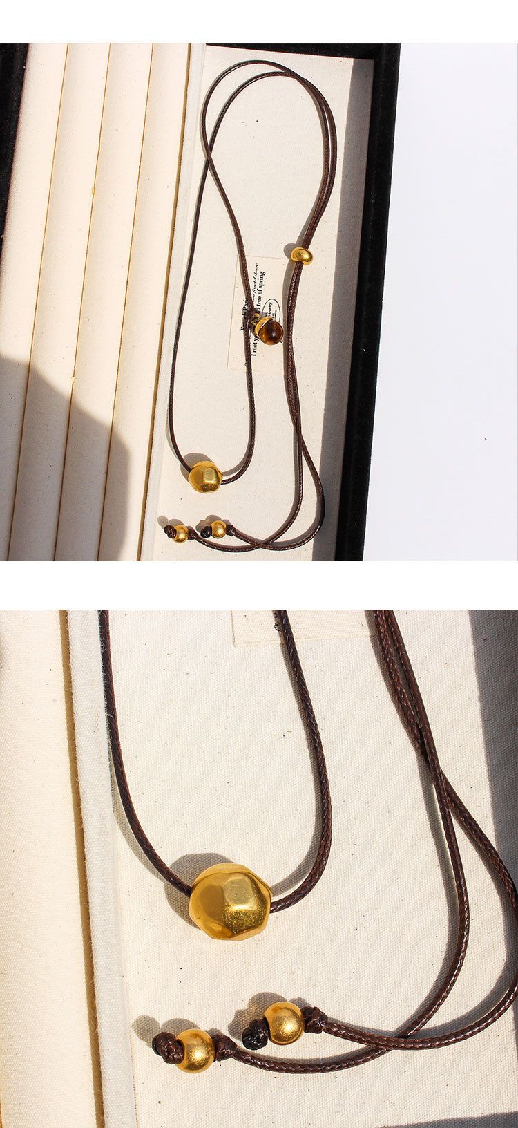 Set di gioielli da donna - Collana con perline in pietra occhio di tigre e agata lavorata a mano con cordino in pelle, bracciale e orecchini abbinati, accessori boho chic_voghion.com