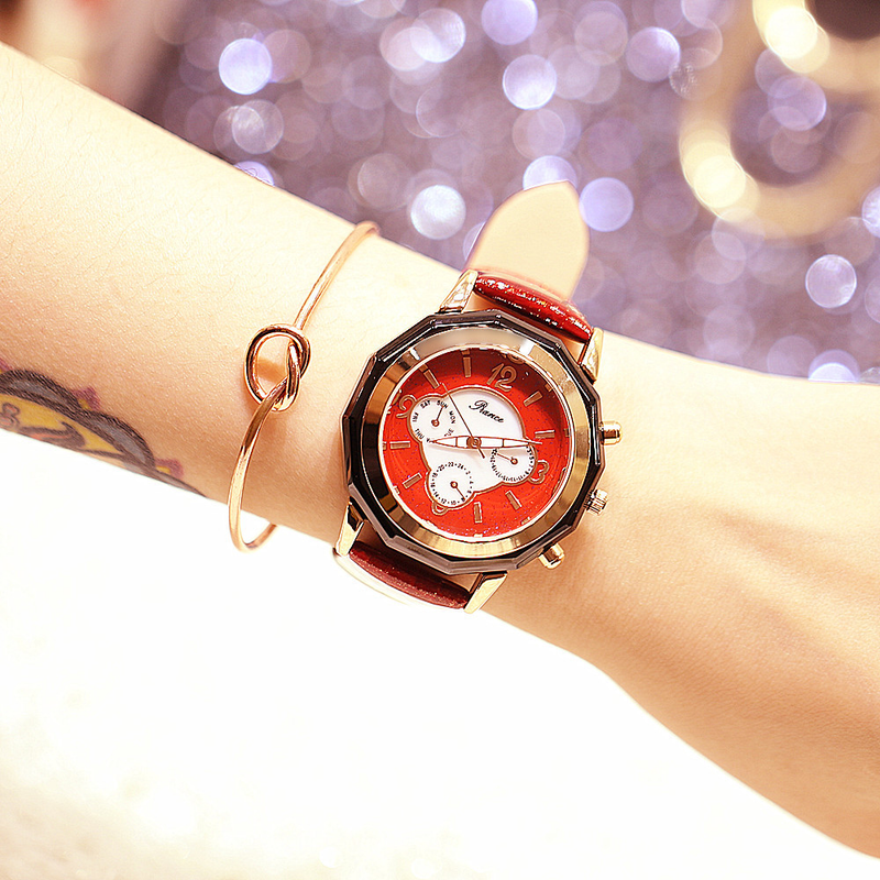 Modische Damen-Multifunktionsuhr mit Nachtlicht, 2035, echtes Leder, wasserdicht, Gezeitenuhr_voghion.com