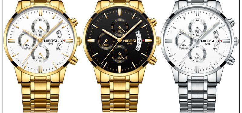 Reloj de cuarzo con tres esferas y 6 pines luminoso con esfera de acero macizo y botón de mariposa SI para hombre, resistente al agua y con revestimiento de vidrio_voghion.com