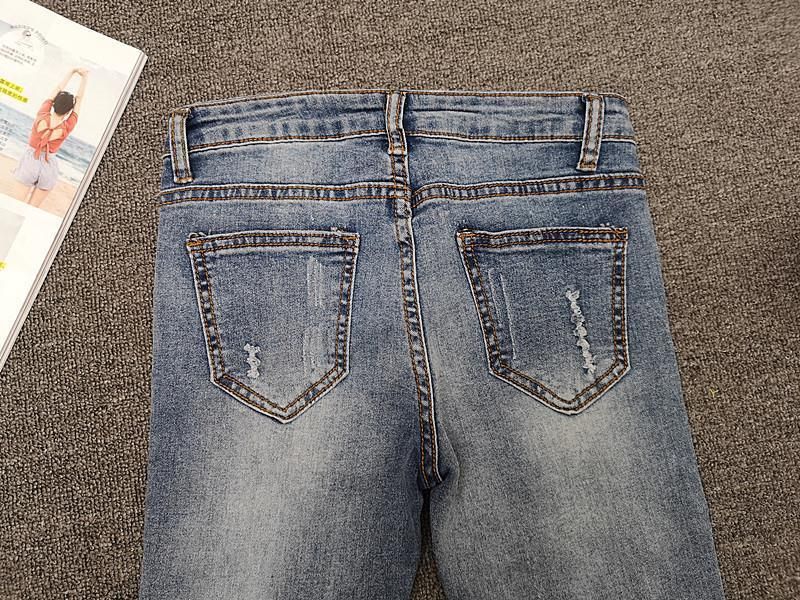 Damen Kleedung Beaded Denim Hosen fir Fraen Fréijoer a Summer nei All-Match Knäppercher elastesch schlank breet Been néng Punkt Hosen_voghion.com