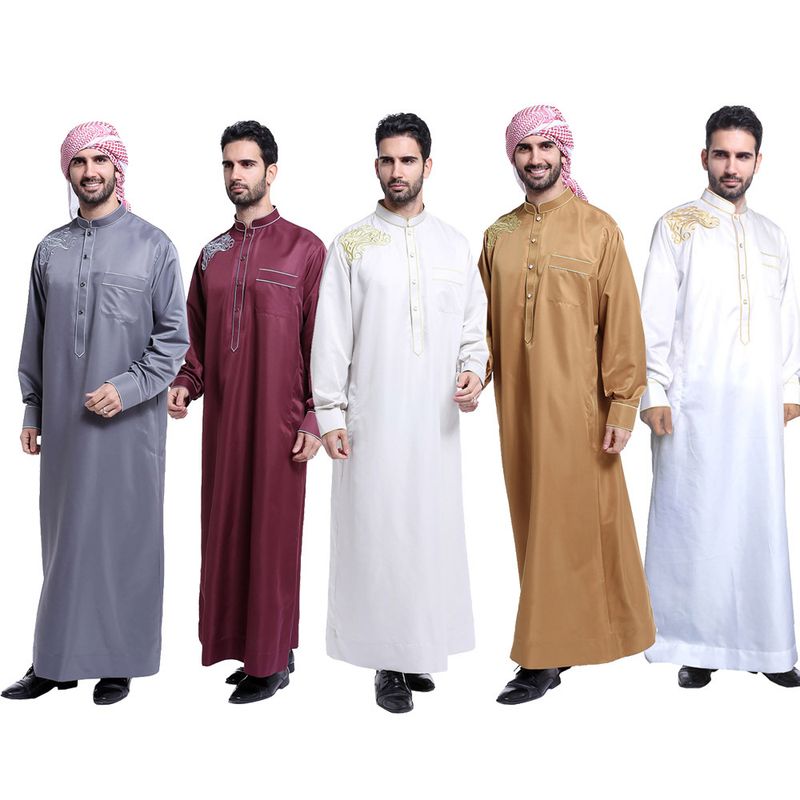 Ropa de hombre Caftán musulmán de moda bordado con cuello alto para hombres_voghion.com