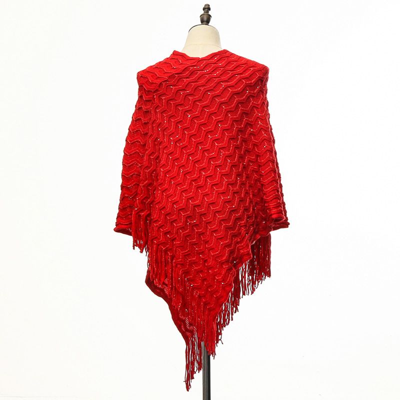 Cross-border European and American cape shawl knitted pullover shawl wave sequined suit spot wholesale special price_voghion.com