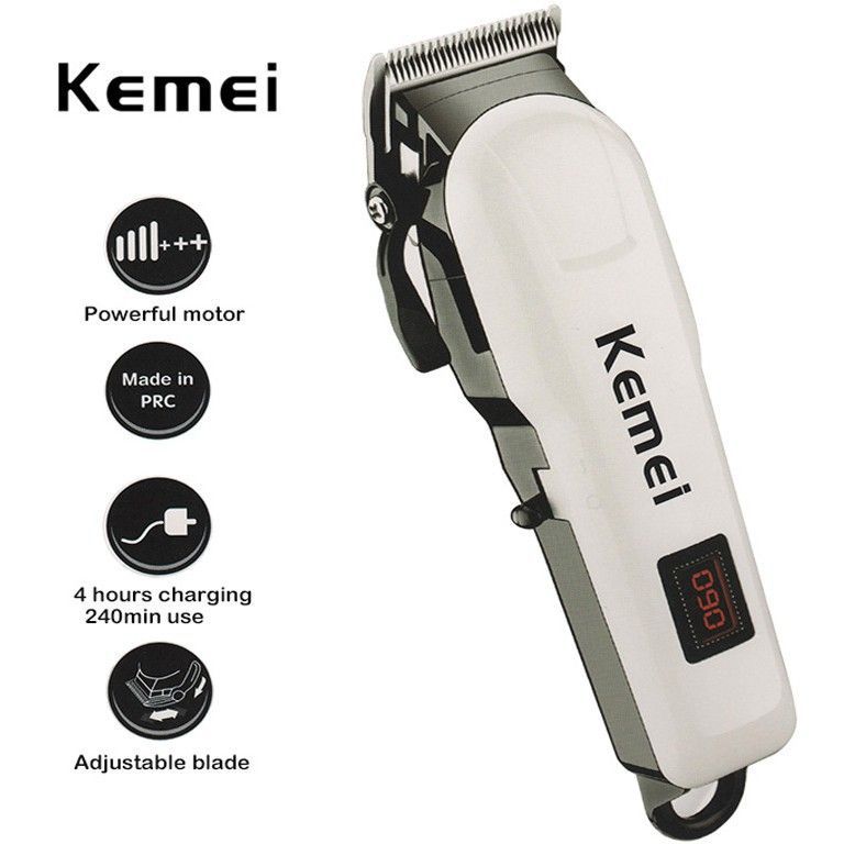 Kemei Cortador de Corte Recarregável Hine Profissional com Tela LCD Aparador de Pelos Elétrico Sem Fio_voghion.com