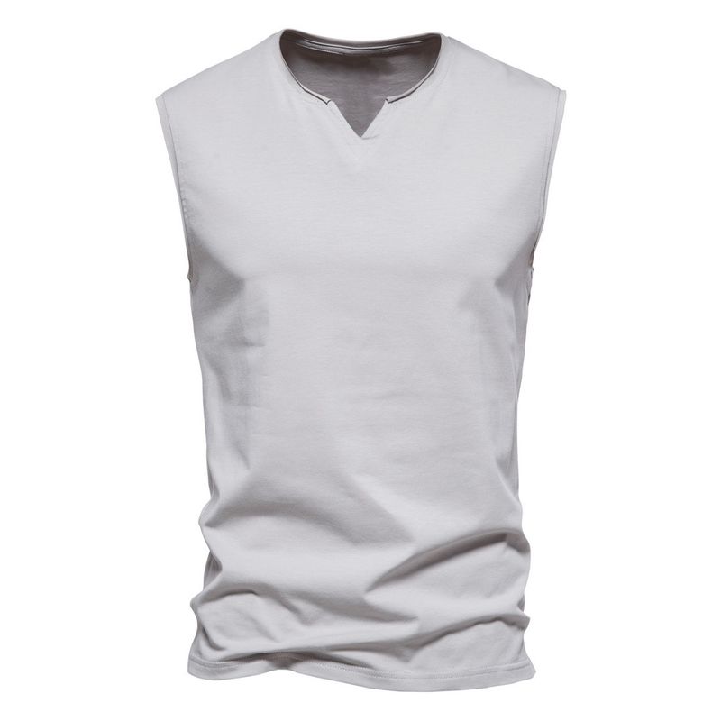 Unschlagbare Qualität Trendy Sommer Neue Mode Henry Oen Kragen Reine Baumwolle Ärmelloses T-Shirt männer Einfarbig Große Elastische Kleine Tank_voghion.com