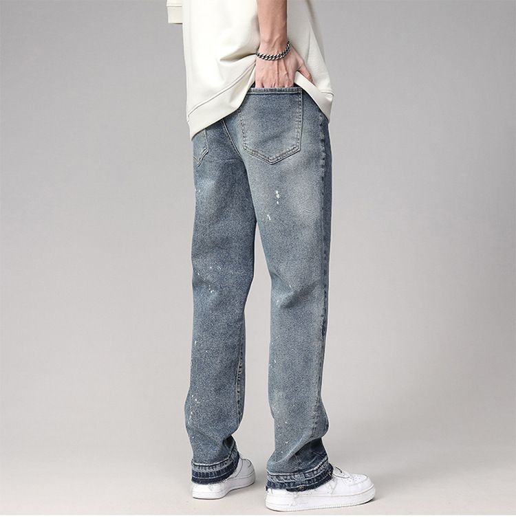 Jean droit délavé clair pour homme – Style urbain, coupe ample (tailles S à XXXL, 100 % coton)_voghion.com