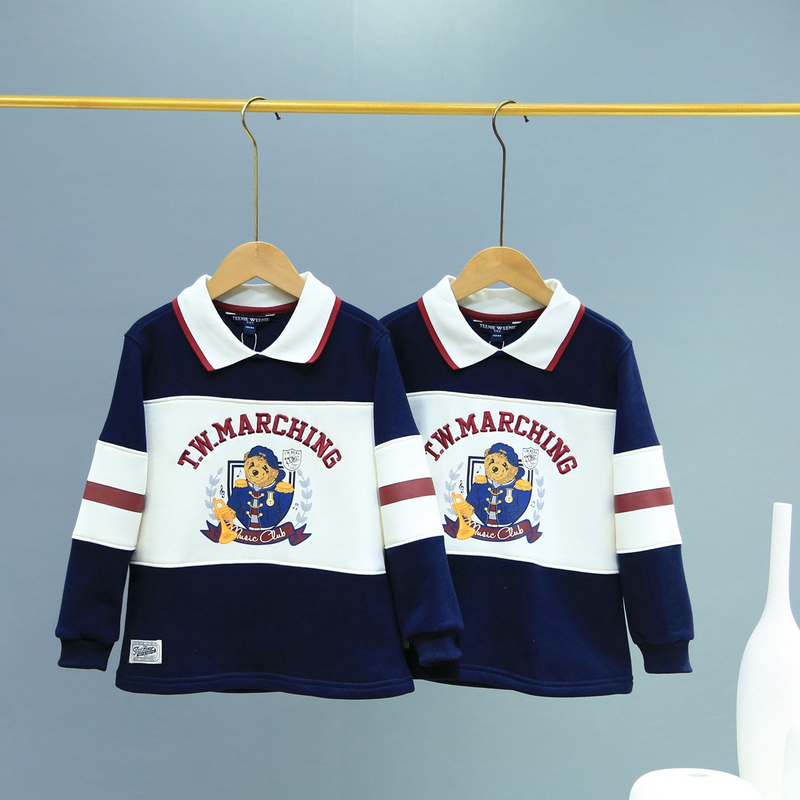 Kindernieuwe herfst- en wintercartoon beer revers trui met capuchon joggingbroek jongens raakte de kleur gewatteerde jas_voghion.com