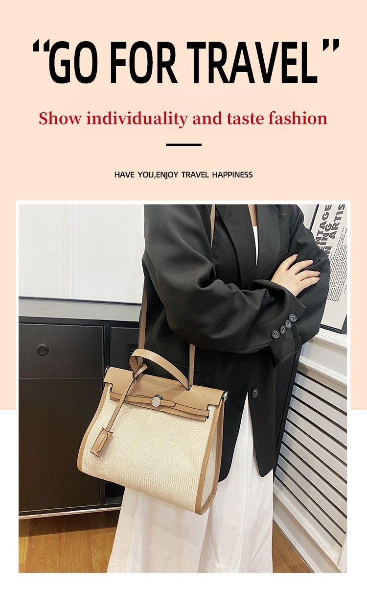 Kylie bag canvas splicing large capacity handbag 2023 new fashion color collision large bag single shoulder crossbody bag_voghion.com