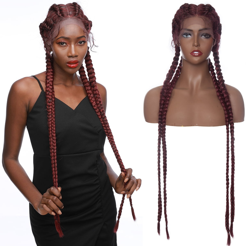 36inch chemical fiber lace braid wig wig 13*5*1 lace hand-woven braid four-strand braid long braid wig_voghion.com