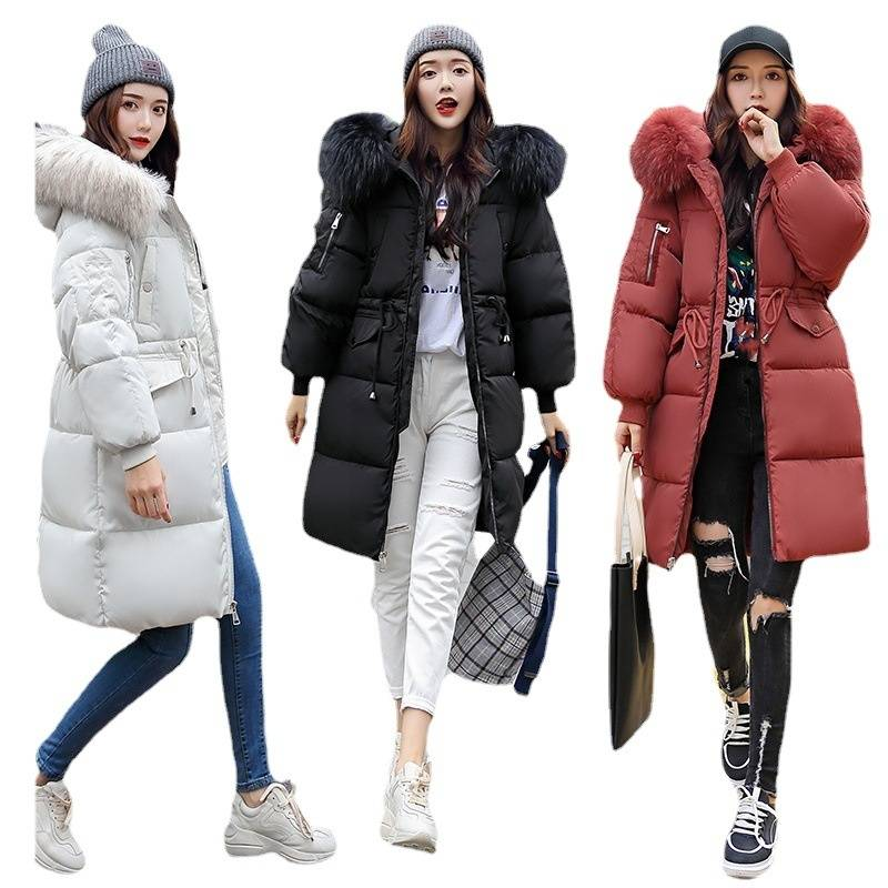 Women's Clothing Length Puffer Jacket Large Fur Collar Quilted Jacket Thick Cotton Coat_voghion.com