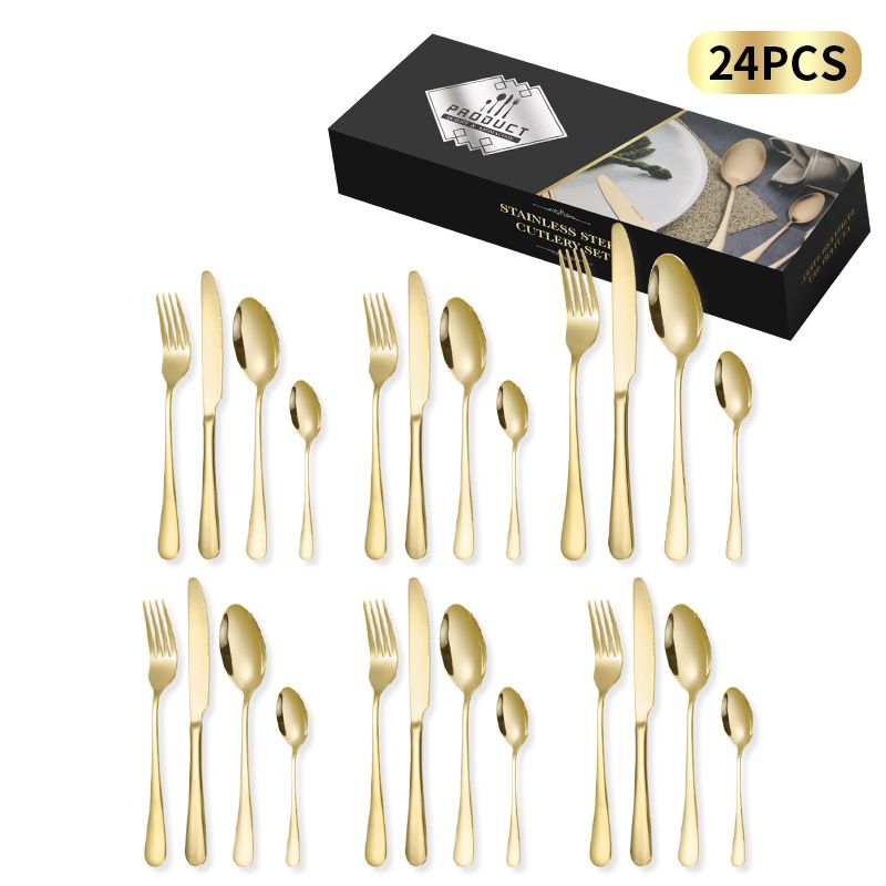 Juego de cubiertos premium de acero inoxidable 1010 de 24 piezas: 4 piezas principales, cuchillo, tenedor y cuchara, en una caja de regalo minimalista._voghion.com