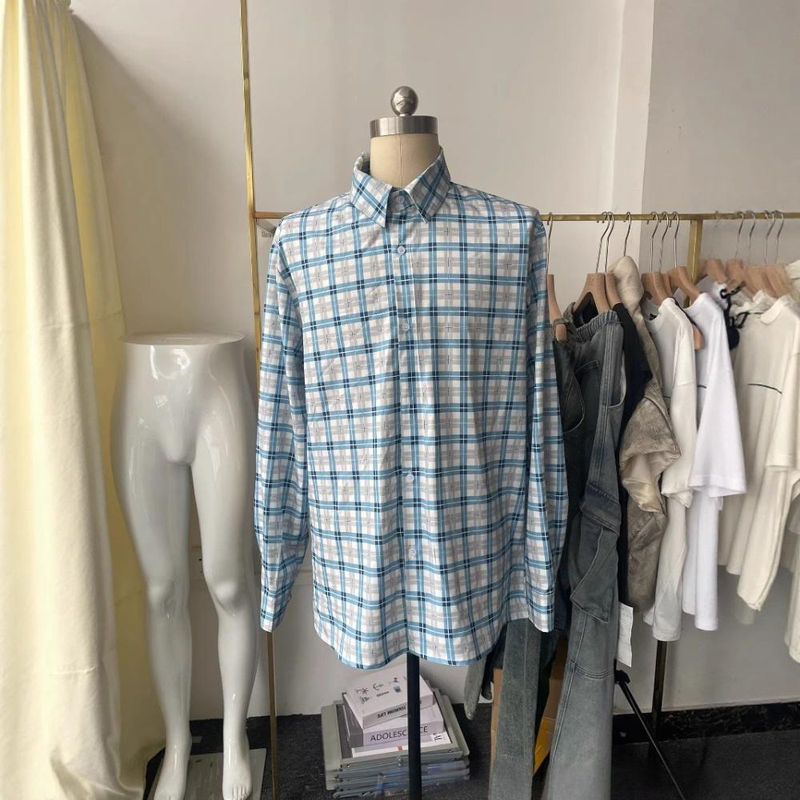 Men's Clothing Plaid Striped Printed Shirt Casual Short Sleeved Lapel Shirts_voghion.com