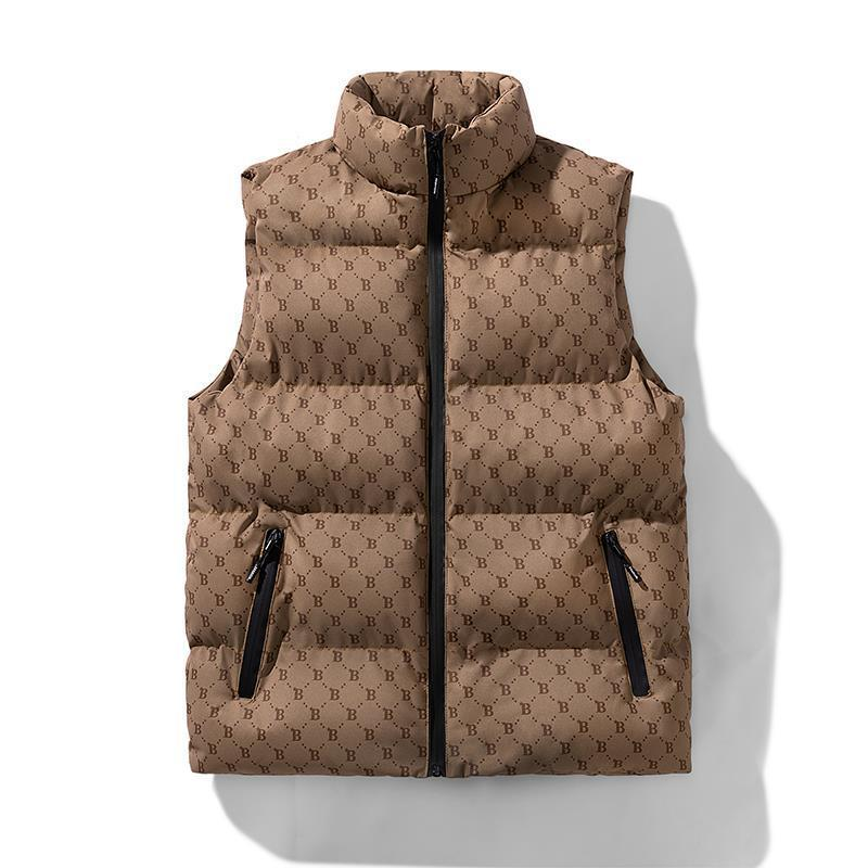 Gesteppte ärmellose Herrenweste mit Reißverschlusstaschen, warme, wattierte Winterjacke für den Frühling, schmal geschnittener Stehkragen, Baumwollmischgewebe (Schwarz/Weiß/Pink)_voghion.com