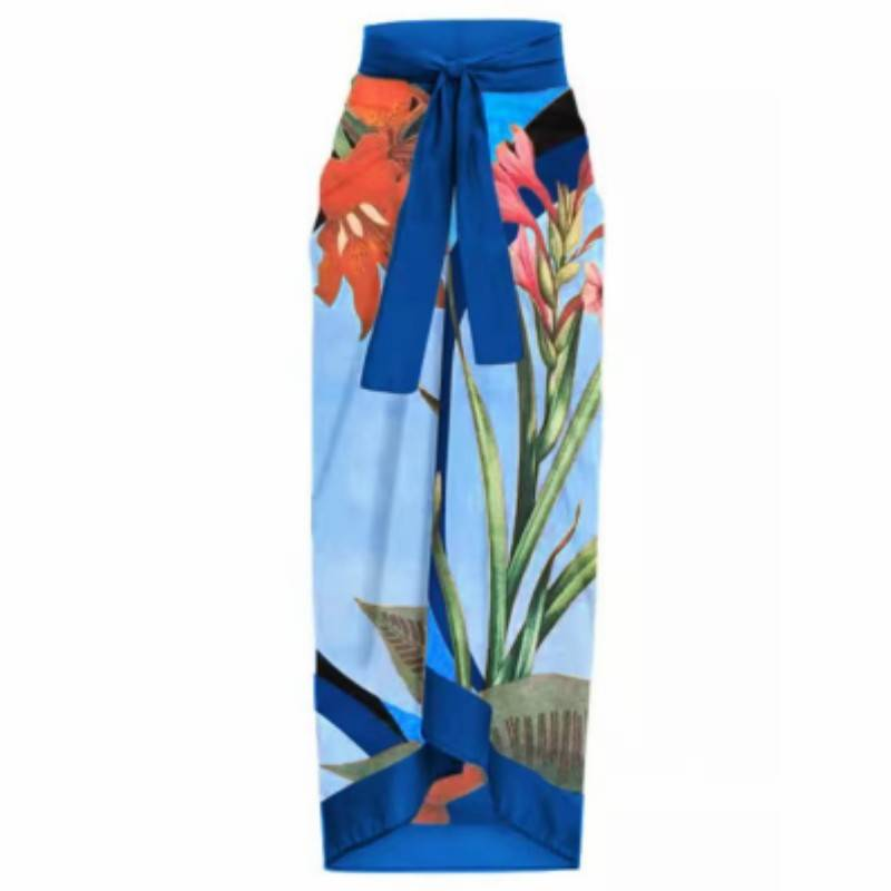 Maillot de bain bikini imprimé floral vintage avec robe transparente - Ensemble une-pièce dos nu à bretelles et paréo de plage deux pièces pour femme_voghion.com