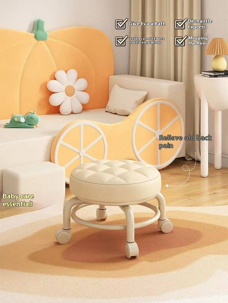 Swivel Stool With Silent Wheels – 360° Rotating Plastic Stool With Padded Seat, Lightweight Mobile Chair For Home/Office, Multi-Color Options_voghion.com