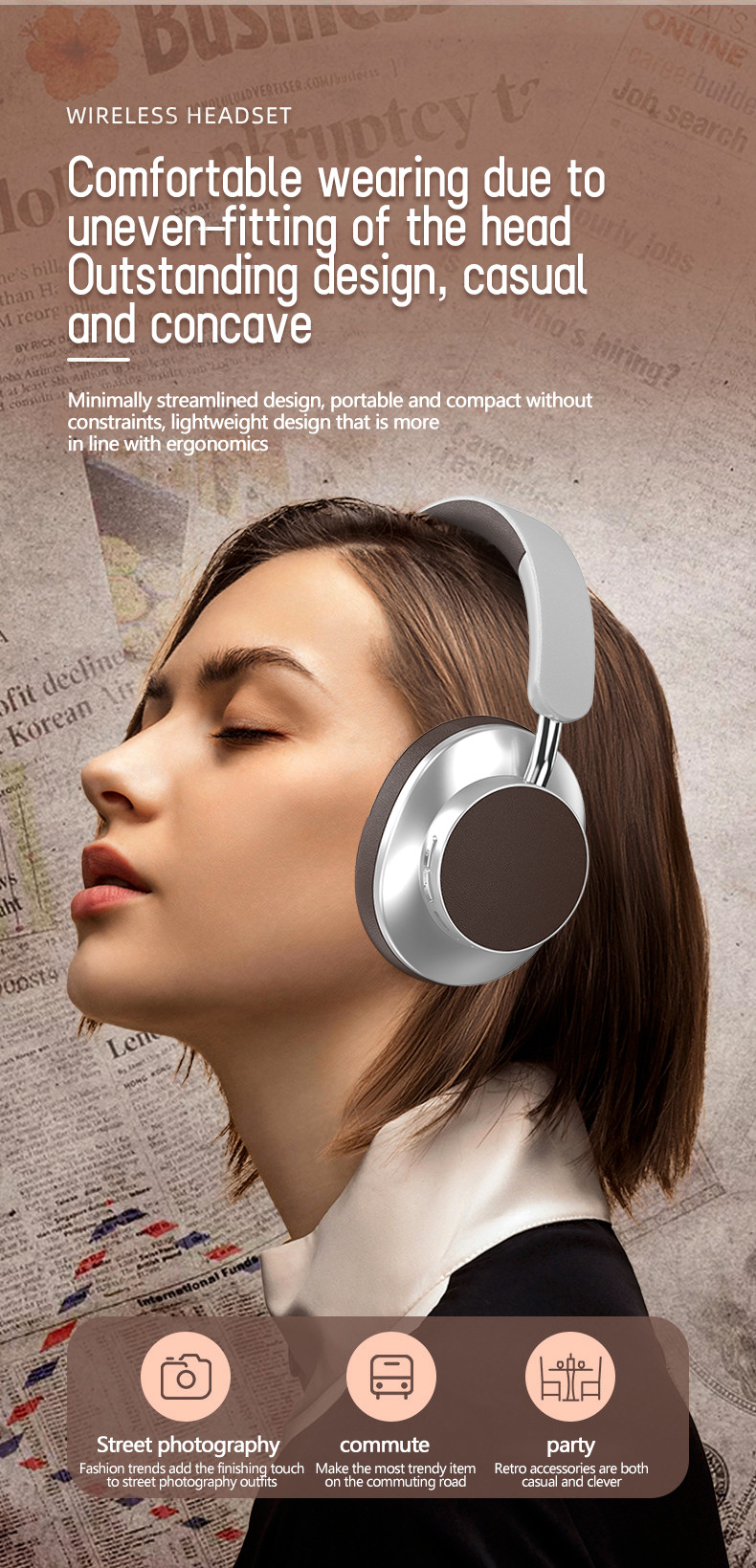 Wireless Retro Color Matching Headset Bluetooth Leather Painted Surface Sports Headset_voghion.com