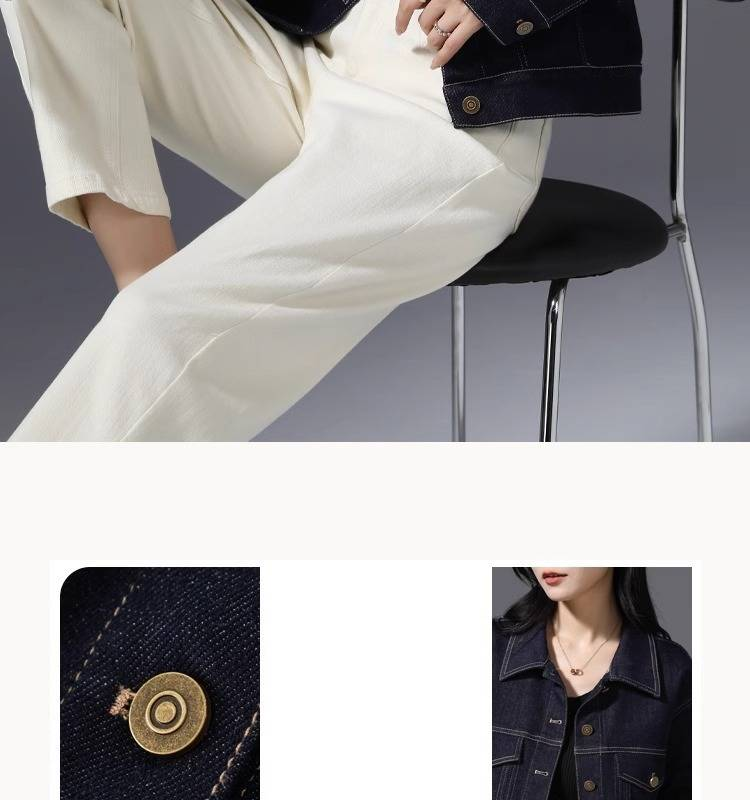 Dunkelblaue Vintage-Jeansjacke für Damen – Kurzmantel mit Retro-Polokragen, lässige Jacke im Biker-Stil mit lockerer Passform_voghion.com