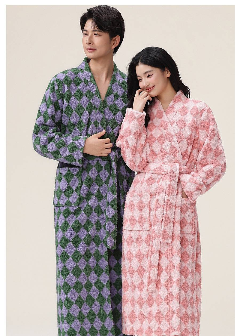 Women's & Men's Flannel Robe Winter Long Sleeve Plush Fleece Bathrobe Cozy Loungewear For Couples_voghion.com