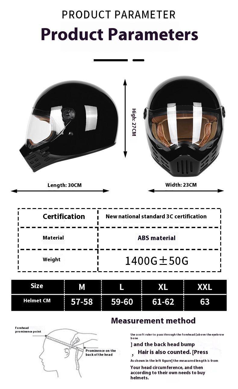 Casco integrale da moto retrò certificato 3C, design vintage "muso di maiale" con visiera parasole, calotta in ABS leggera per cruiser e scooter._voghion.com