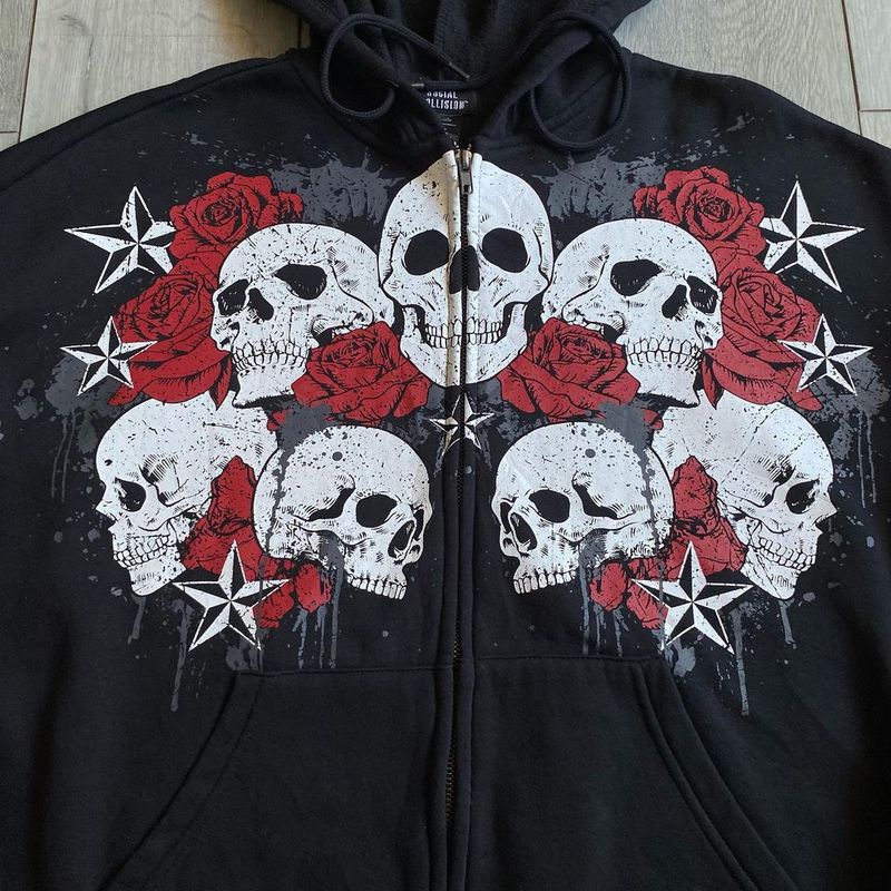 Y2K Gothic Streetwear Hoodie mit 3D-Skelett-Print – Unisex Oversized Zip-Up Jacke für Damen und Herren_voghion.com