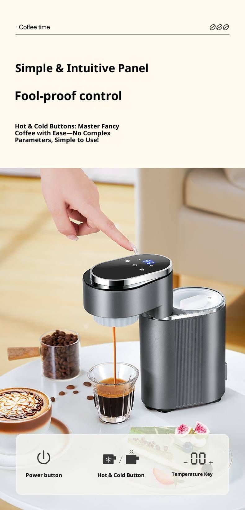 Cafetera espresso portátil – Cafetera automática compacta con preparación de café frío y caliente, 110V-240V (Gris titanio/Blanco/Negro/Verde, Opciones de enchufe UE y EE. UU.)_voghion.com