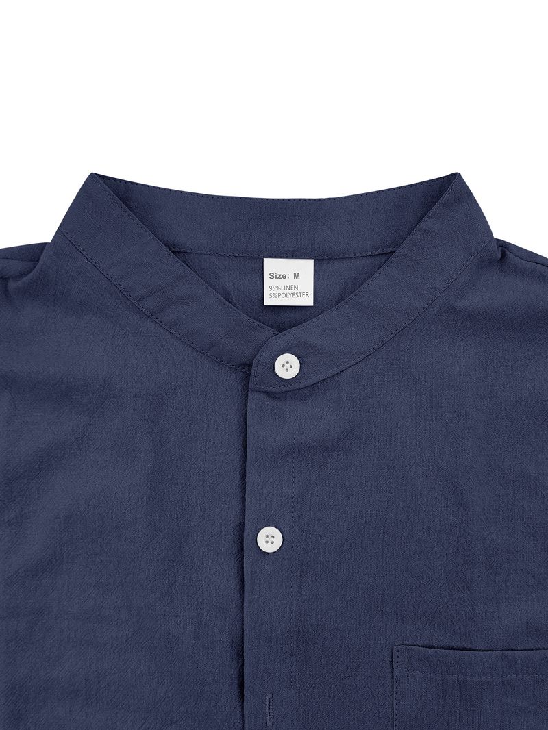 Camicia da uomo in lino a maniche corte con bottoni - Camicia casual estiva traspirante con taschino sul petto, comoda ed elegante per l'uso quotidiano_voghion.com