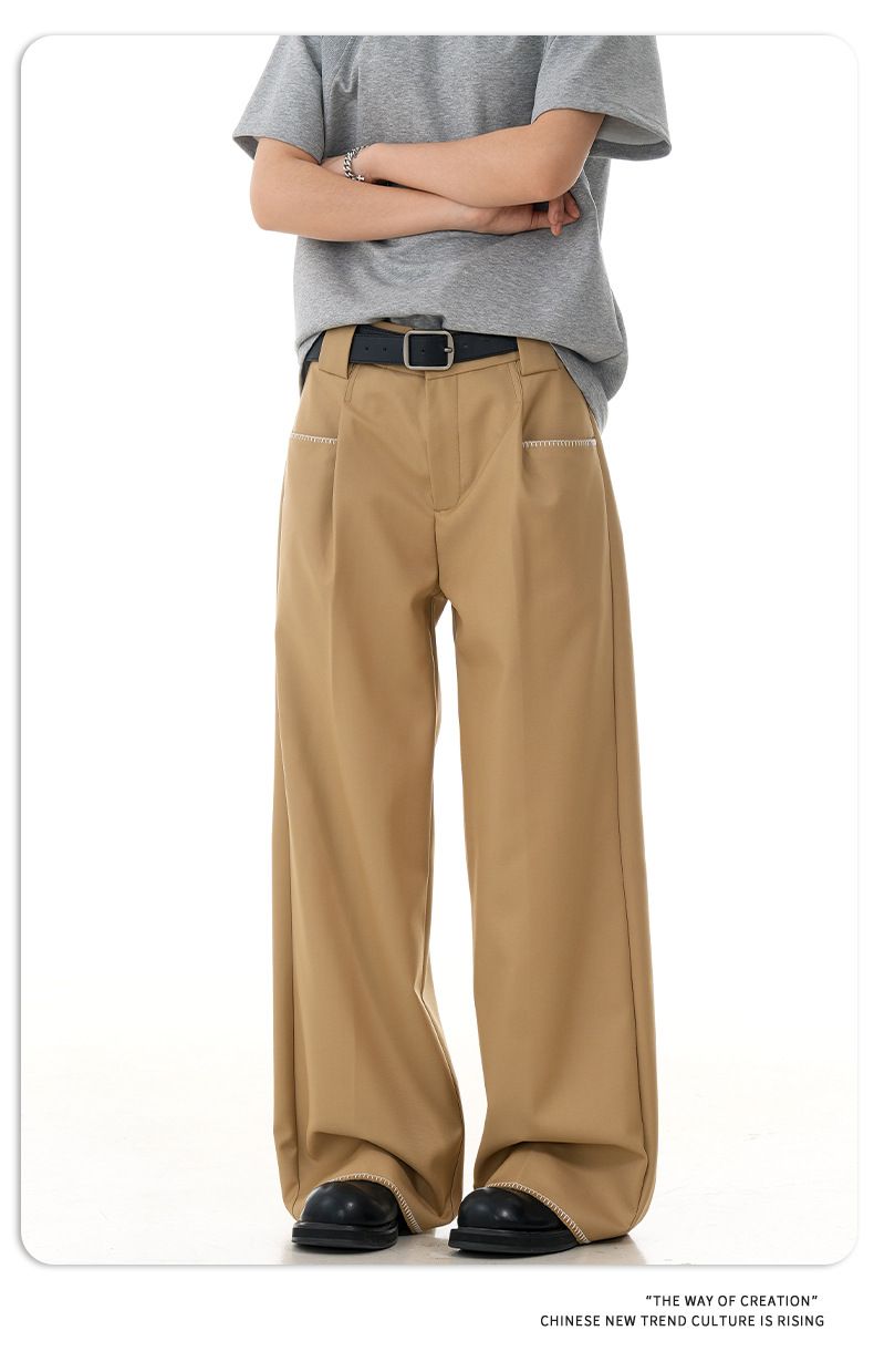 Klassische Unisex-Hose im Straight-Fit mit tiefem Schritt und minimalistischen Steppnähten – Entspannt geschnittene Hose für lässige und elegante Kleidung_voghion.com