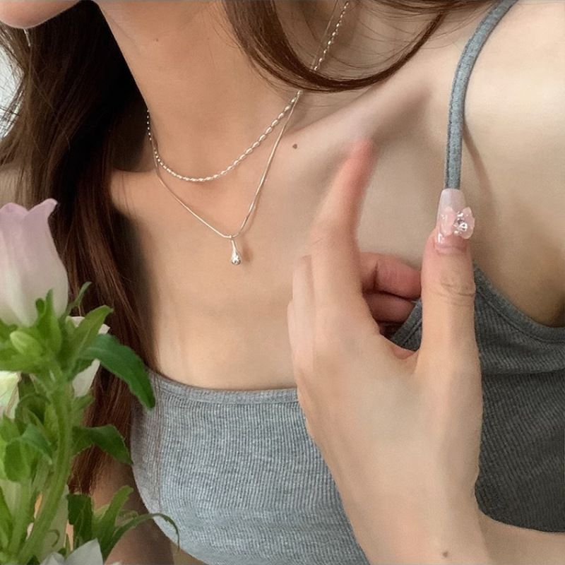 XIYA Minimalistische Doppelschicht-Halskette mit Wassertropfen-Anhänger für Frauen, koreanische Mode, neuer Schmuck, Geschenk für Freunde, Party, Collier_voghion.com