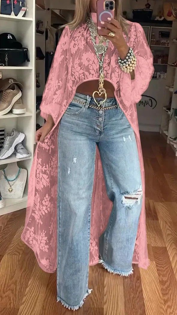 Abbigliamento da donna, top trasparente lungo corto posteriore, in pizzo floreale davanti_voghion.com