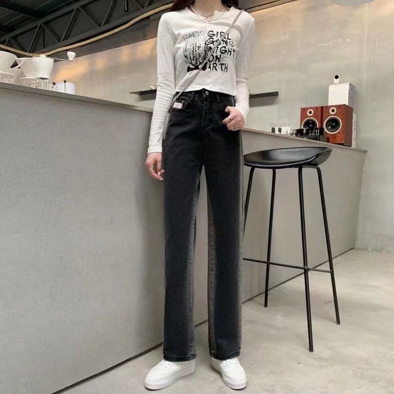 Amerikanesch Stil pummeleg MM Plus Size Jeans fir Fraen am Fréijoer an Hierscht, héich Taille, schlank Gradient riicht breet Been_voghion.com