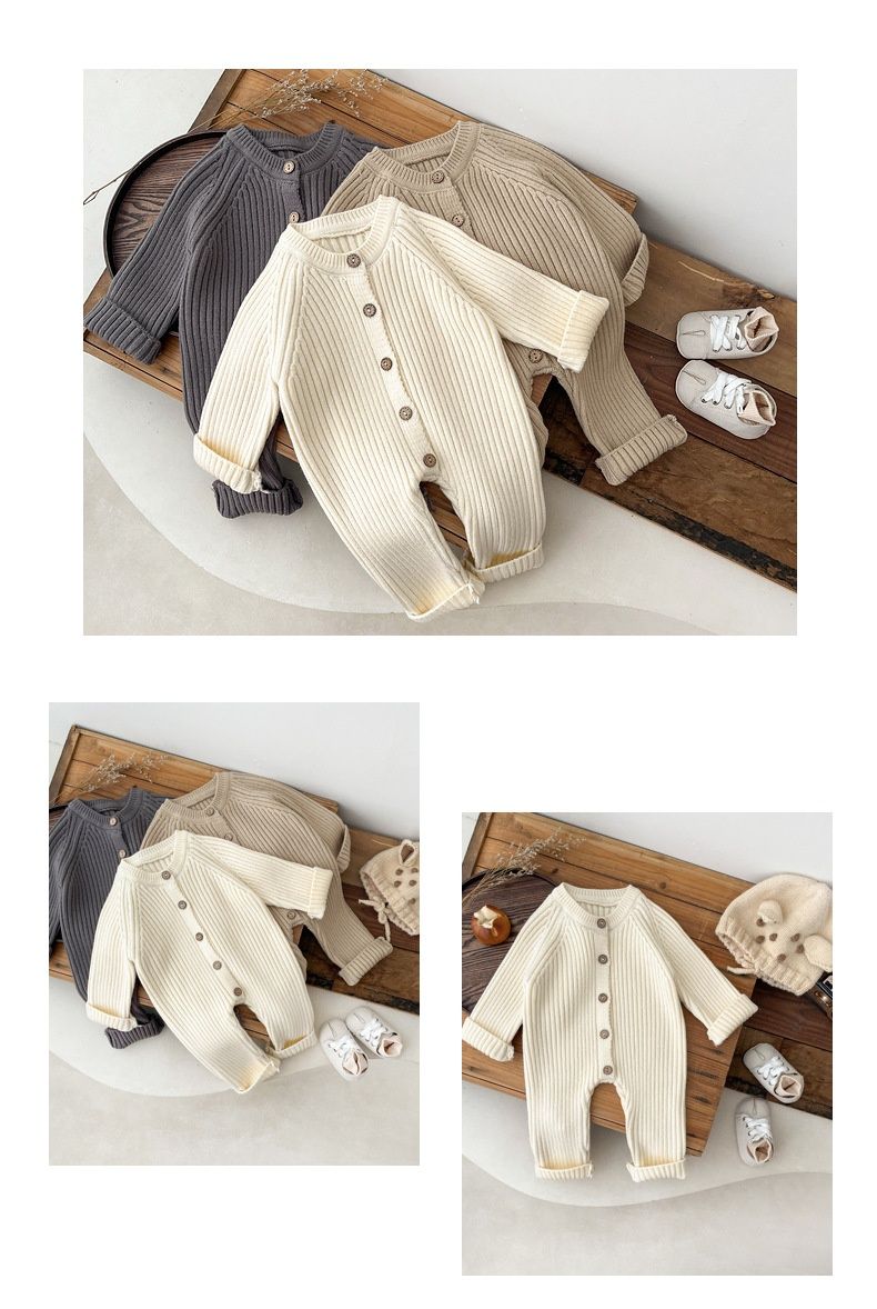 ToyPulse Korean Style Romper Autumn Outfit Unisex Baby Solid Color Knitted Crawling Suit Newborn Winter Sweater Jumpsuit_voghion.com