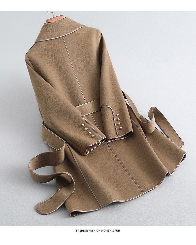 Schmaler Wollmantel im koreanischen Stil für Damen – Eleganter langer Mantel mit Schnürung für Herbst & Winter_voghion.com