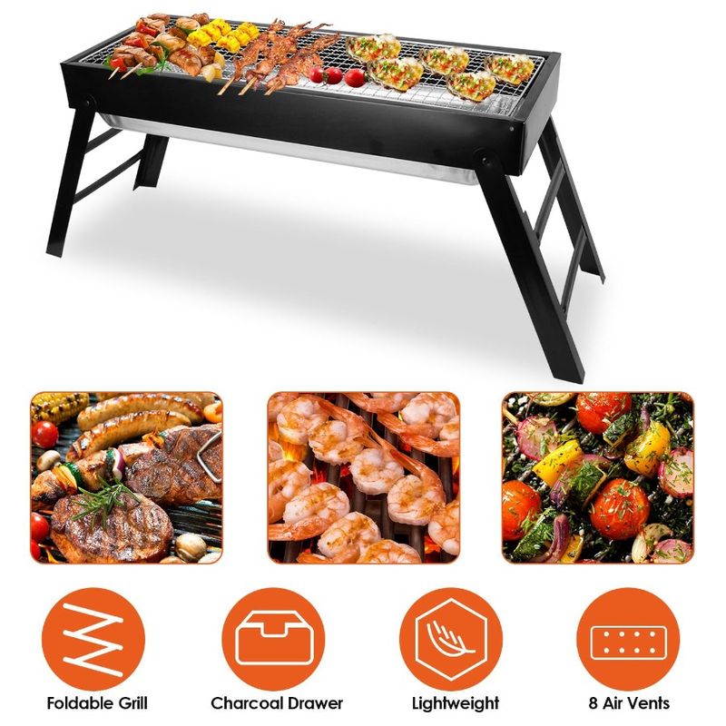 Setup Net Picnic Stainless Grill Foldable Charcoal BBQ Portable Camping Barbecue Outdoor Tabletop Pa For Steel Grill Easy Grill_voghion.com
