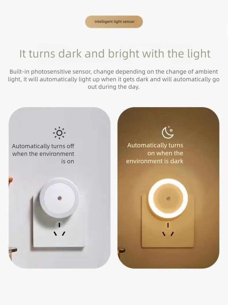 Control Sensor Plug-in Schlafzimmer LED Nacht Nachtlicht Kinder Schlaf Wand Lampe Energiesparende_voghion.com