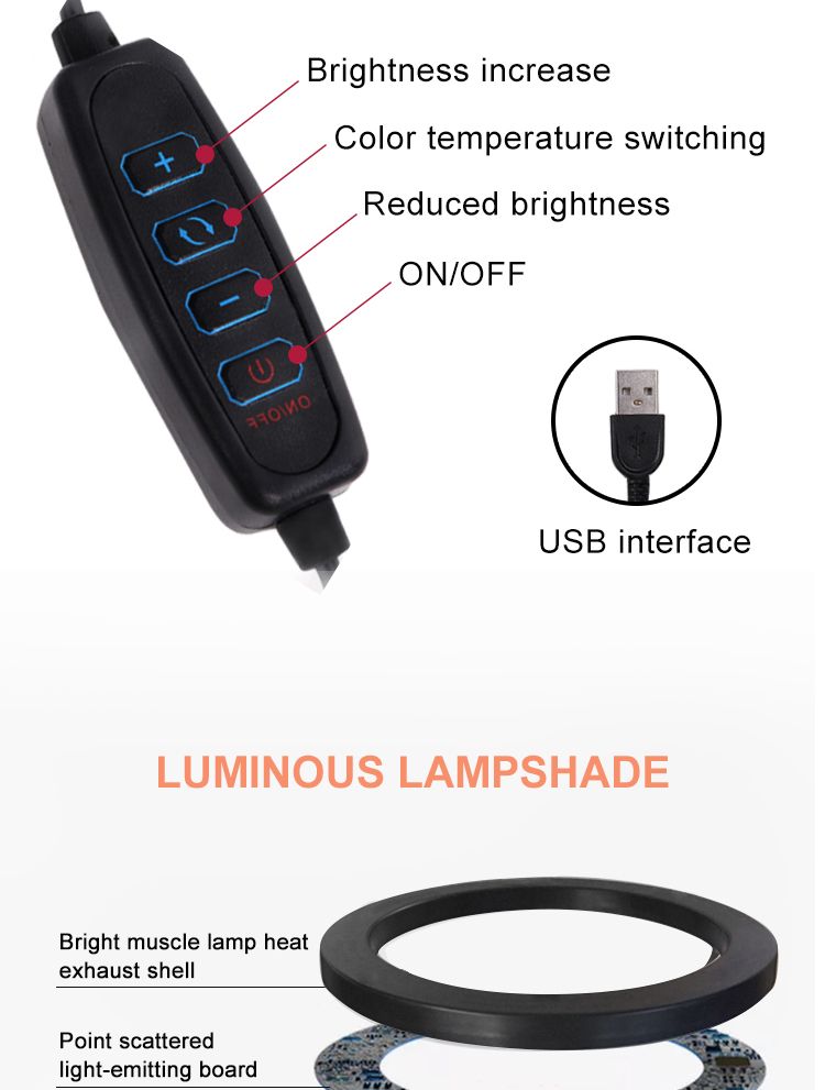 Anneau lumineux circulaire pour prise de vue YouTube, Vlog, selfie, lampe pour appareil photo, vidéo, éclairage de studio, support de téléphone_voghion.com